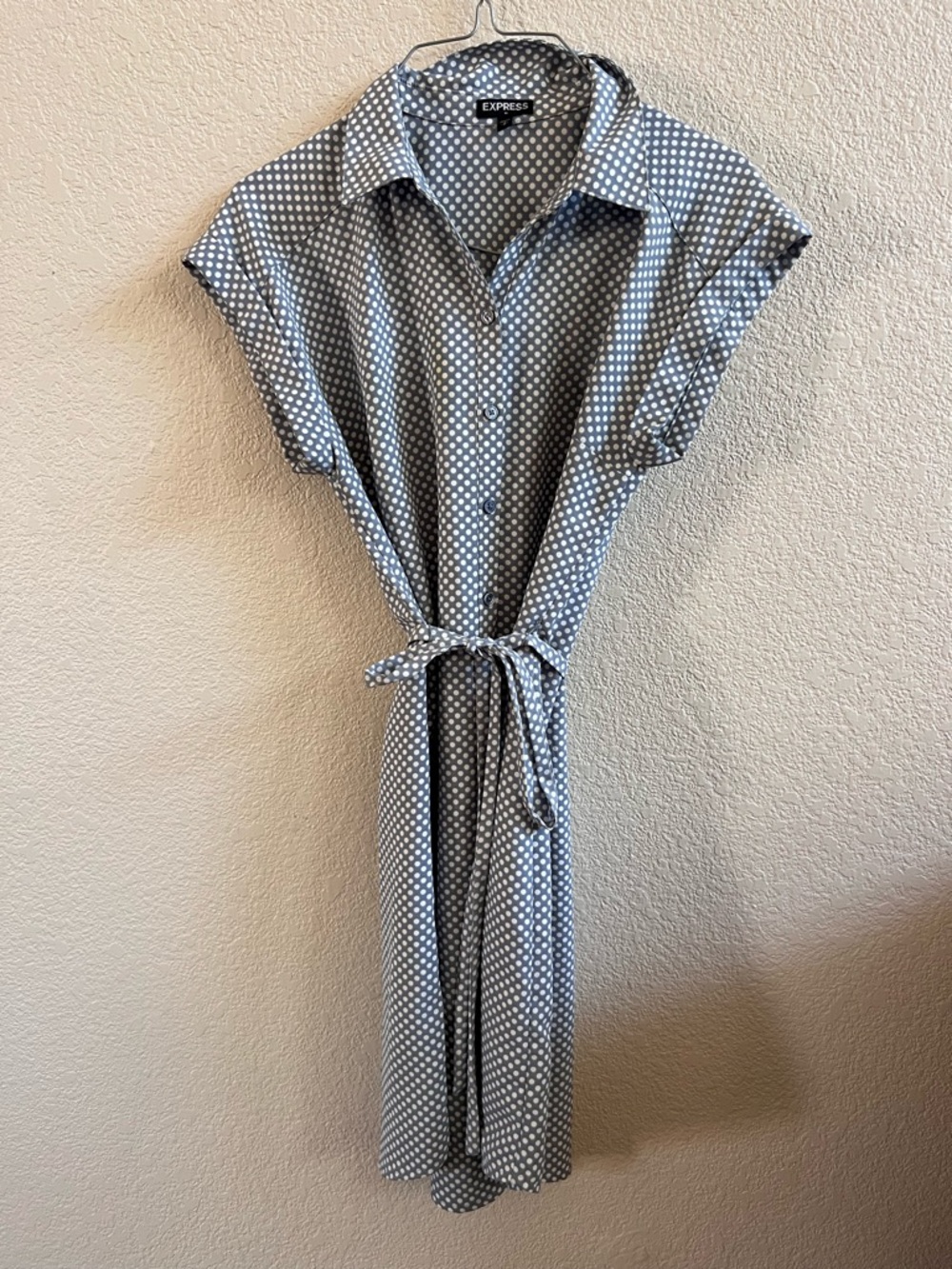 Express Gray and White Polka Dot Dress